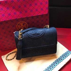 Tory Burch Fleming Denim Suede Sml  Bag SALE